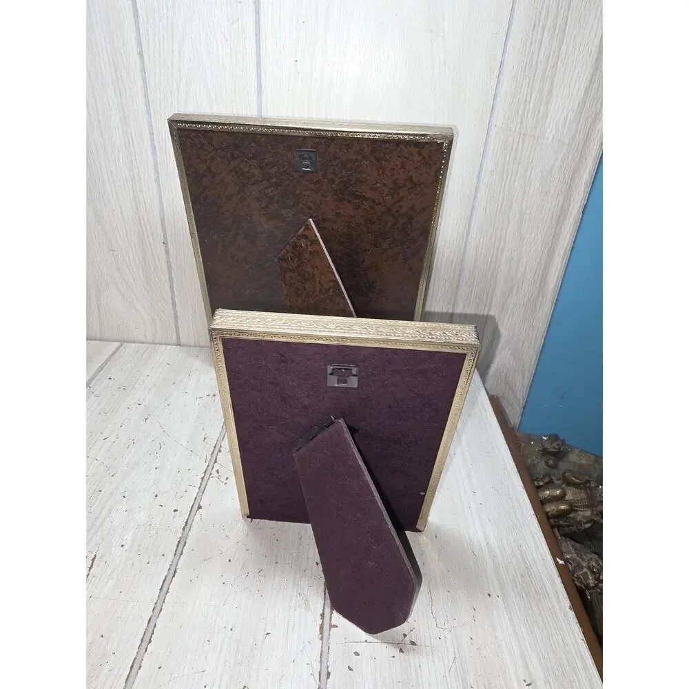 Vintage Gold Tone Art Deco Baroque Picture Frame MCM Faux Wood Detail Ornate